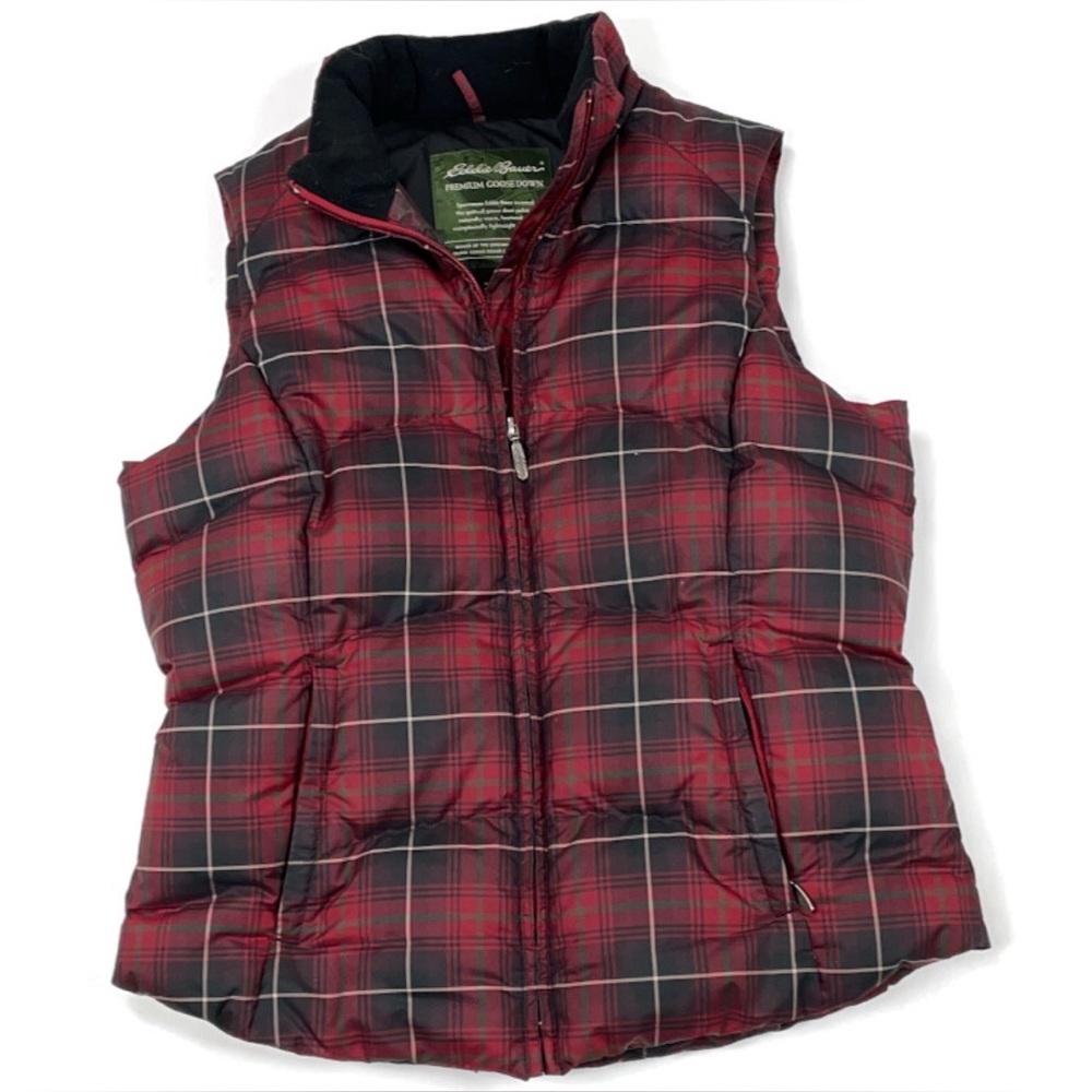Eddie Bauer Premium Down Plaid Puffer Vest